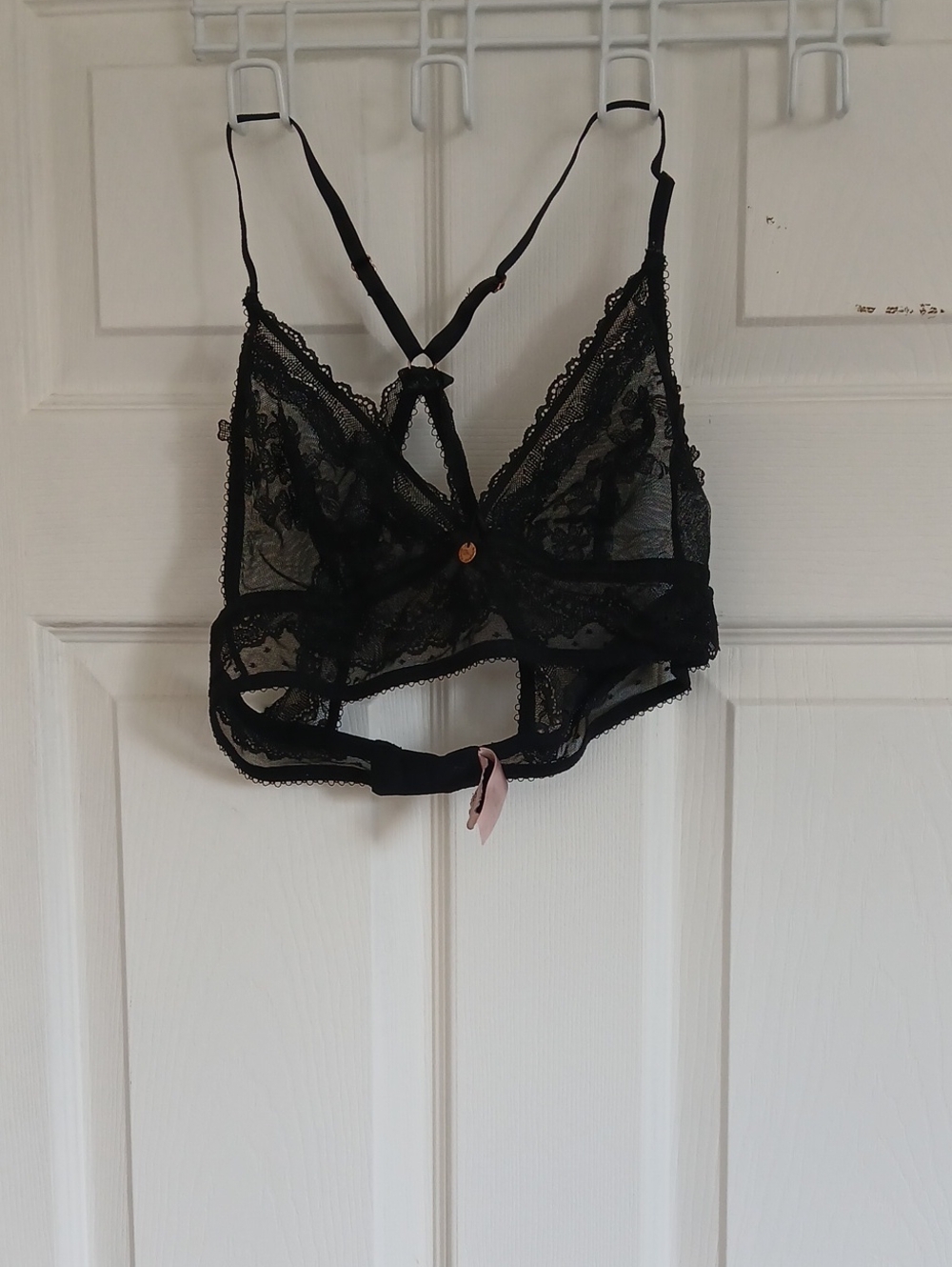 Avenue Black Lace Bralette with Pink Bow Accent